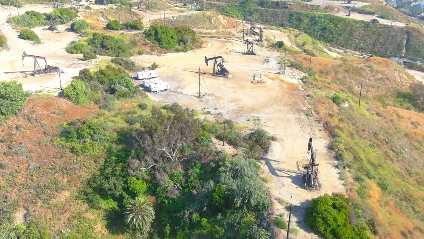 Oil Pumps | Aerial Fly By | Afternoon Sunshine | Culver City | Baldwin Hills Overlook - Drone Shot