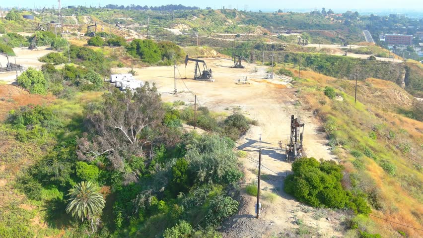 Oil Pumps | Aerial Fly By | Afternoon Sunshine | Culver City | Baldwin Hills Overlook - Drone Shot