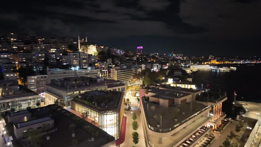 downtown Istanbul, Turkey overlooking the cruise port at night
