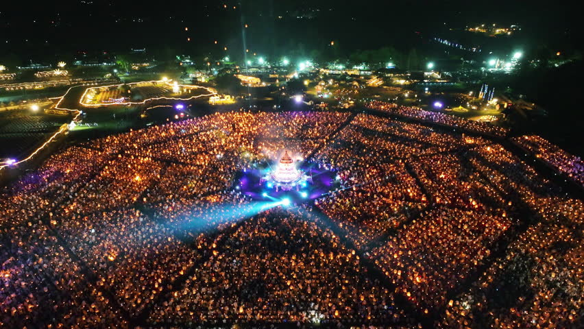Aerial view of Sky lantern festival in Chiang Mai, Thailand