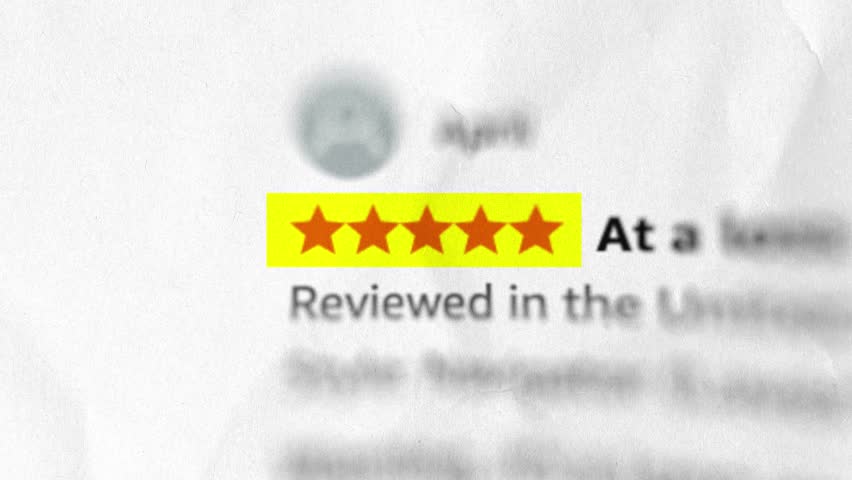 Dynamic animated video featuring match cut transitions between various 5-star product reviews. Stylized layout with motion graphics emphasizes customer satisfaction and high ratings.