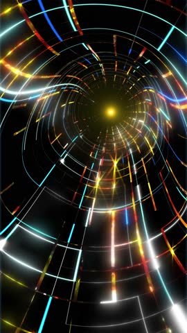 A fantastic light tunnel with vibrant concentric circles and shapes and a shining central glow
