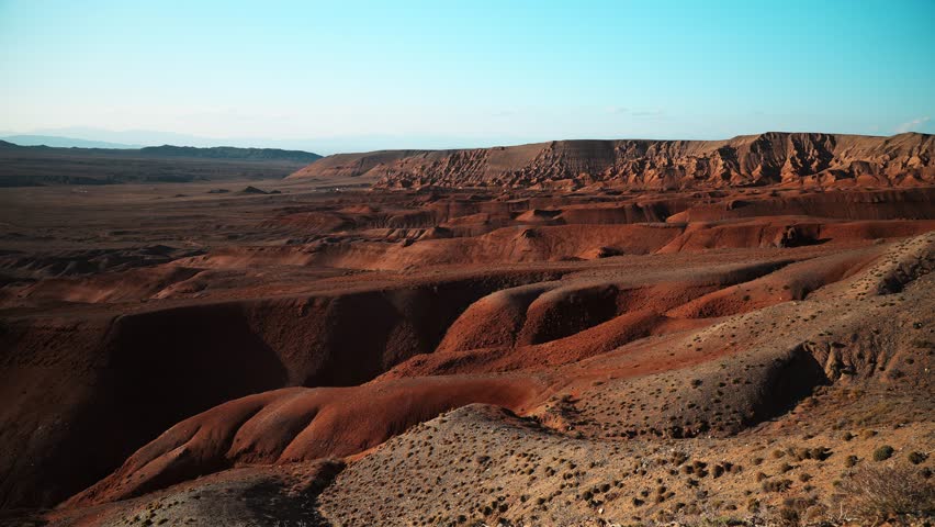 Boguty. The Red Mountains. National Nature Park. The view is like from the planet Mars. Background, chromakey.