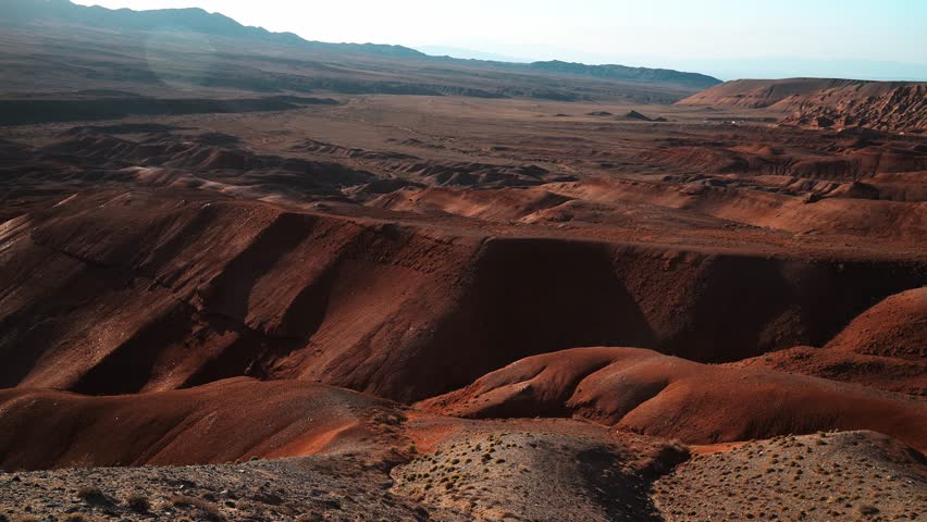 Boguty. The Red Mountains. National Nature Park. The view is like from the planet Mars. Background, chromakey.