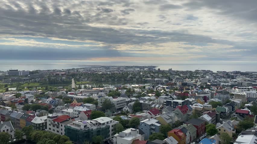 Reykjavik, Iceland, panoramic view from above. View of the city and the bay.