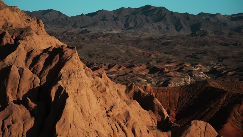 Boguty. The Red Mountains. National Nature Park. The view is like from the planet Mars. Background, chromakey.