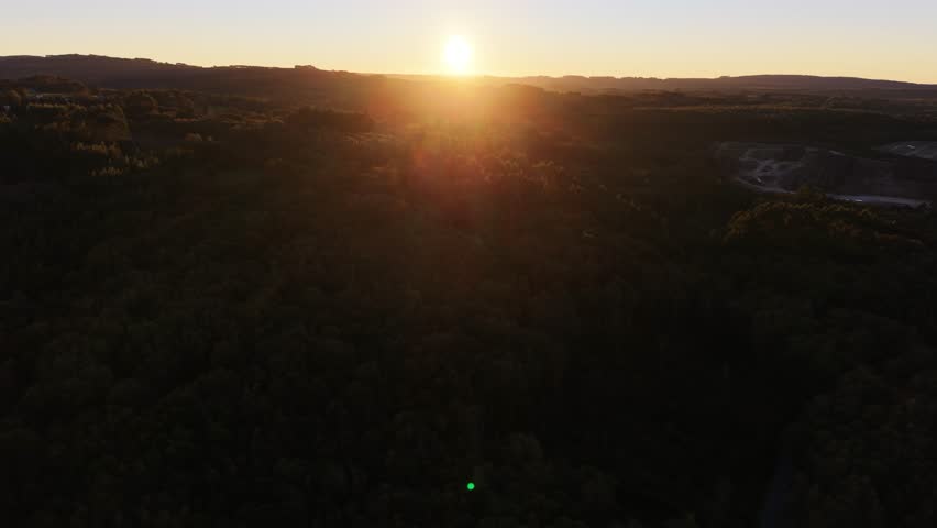 Sunset Over Dense Forest In Begonte, Spain - Aerial Drone Shot