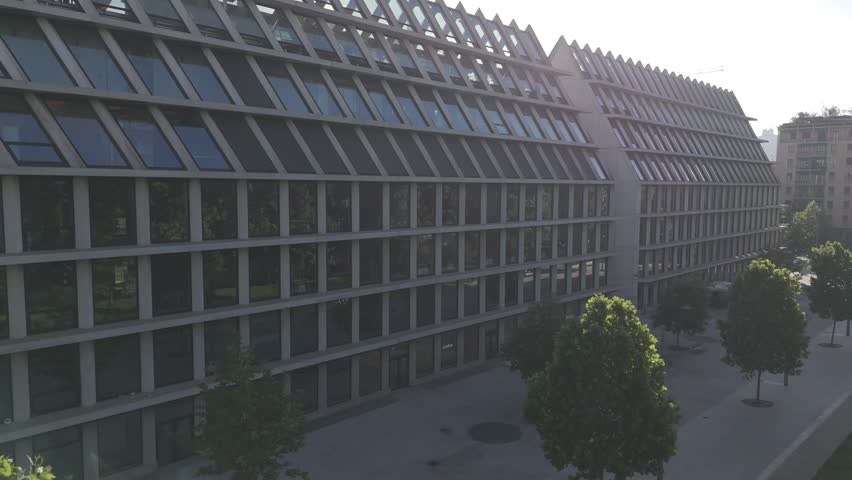 Drone on Microsoft Feltrinelli buldings, city center Milan.