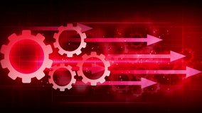 Digital technology concept with microphone, lightbulb, cloud and computer icons in gears and arrows on red background - Powered by Shutterstock - Get 15% off with code: PIKWIZARD15