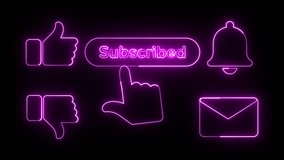 Futuristic neon subscribe button with notification and like icons illustration 4k Loop animation. - Powered by Shutterstock - Get 15% off with code: PIKWIZARD15
