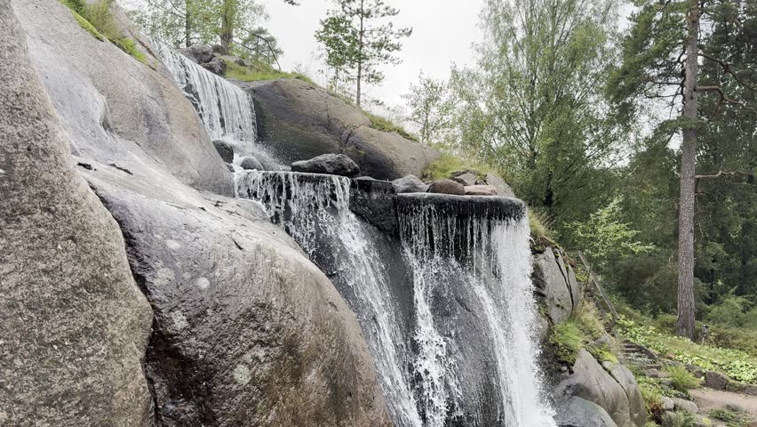 Waterfall. Kotka, Finland. Sapokka Park. Water flows. A wonderful time for a walk. A breathtaking view. A wonderful family outing.