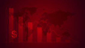 Graph with decrease, financial collapse animation, inflation crisis, global economic recession chart, profit loss, business bankruptcy, world map in red background - Powered by Shutterstock - Get 15% off with code: PIKWIZARD15