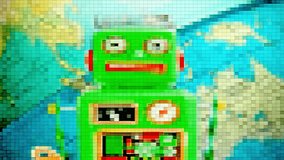 digital retro robot world news animation  - Powered by Shutterstock - Get 15% off with code: PIKWIZARD15