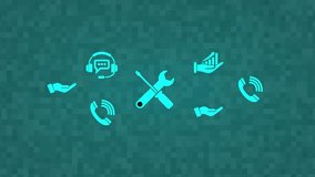 Technical support and customer service concept. Business professional holding tablet with icons representing customer support, troubleshooting service, quality assurance, and communication. - Powered by Shutterstock - Get 15% off with code: PIKWIZARD15