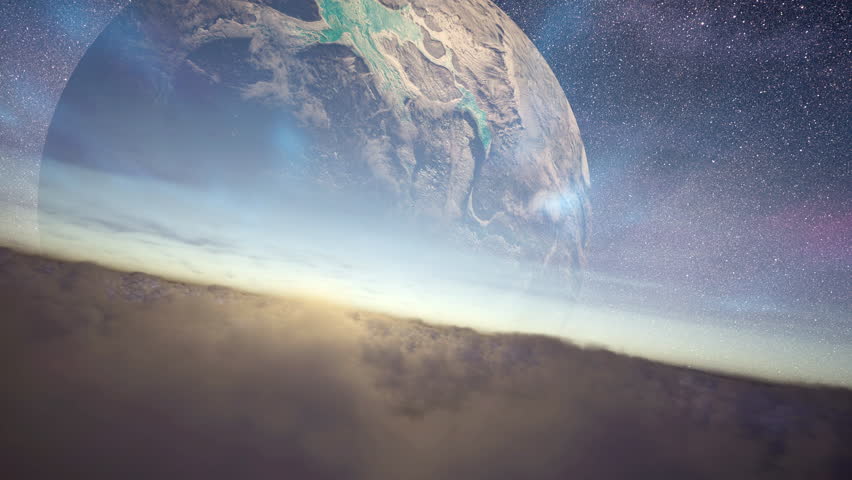 SPACESHIP Flies Above Clouds Towards Alien Planet - 4K 