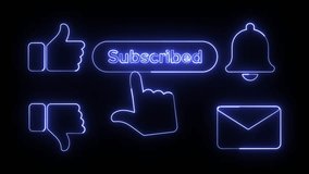 Neon blue glowing social media subscribe and notification icons 4k Loop Animation. - Powered by Shutterstock - Get 15% off with code: PIKWIZARD15