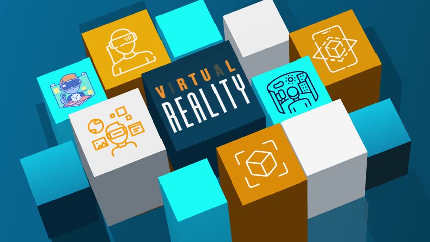 Concept of Virtual Reality With Icons In 3D Cubes Animation