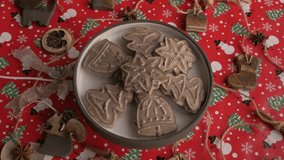 Christmas cookies beautifully arranged on a plate, camera smoothly pans to showcase the festive decorations and textures. Christmas cookies concept  - Powered by Shutterstock - Get 15% off with code: PIKWIZARD15
