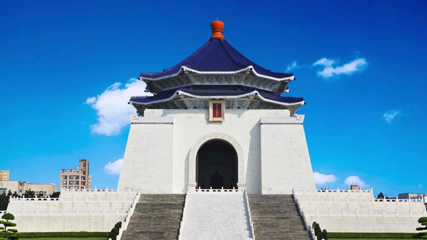4K Timelapse of Chiang Kai Shek Memorial hall in Taipei City, TaiwanAwesome view of the National Chiang Kai-shek Memorial Hall at Liberty Square in Taipei, Taiwan. The memorial hall is a famous nation