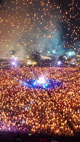 Aerial view of Sky lantern festival in Chiang Mai, Thailand