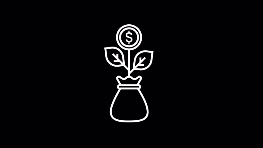 Minimal investment growth icon animation featuring a money plant growing from a savings bag, symbolizing financial growth, wealth building, and smart investing.