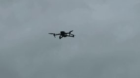 A camera drone flying on the cloudy sky with strong wind. - Powered by Shutterstock - Get 15% off with code: PIKWIZARD15