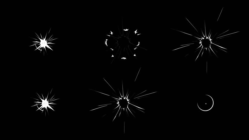 Punch effect loop animation with multiple impact burst hits on black background. 4K animated punch burst for fight scene overlays, motion graphics, action videos, and video editing.