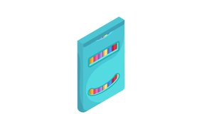 A bright, isometric 2D animation showing a blue pencil box opening slightly to reveal a set of sharpened, colorful pencils. The text "COLOR PENCILS" appears on the box, making it - Powered by Shutterstock - Get 15% off with code: PIKWIZARD15