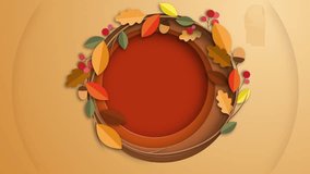 Circular fall-themed design with layered brown rings, surrounded by orange, yellow, and red leaves, berries, and green accents. Autumn frame. Loop animation. - Powered by Shutterstock - Get 15% off with code: PIKWIZARD15