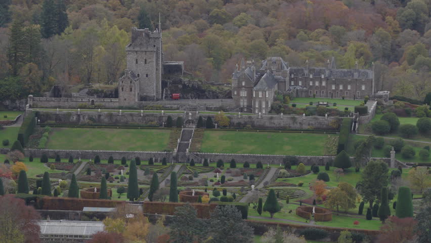 Aerial view of Drummond Castle Gardens located in Scotland