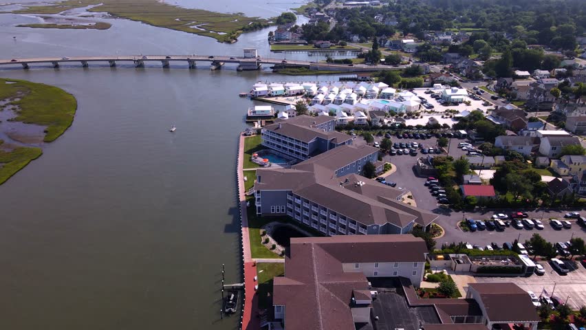 Picturesque seaside town with vacation homes and marina. chincoteague Island in Virginia.
