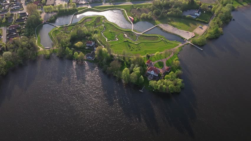 Summer panorama of Viborg, Midtjylland, Denmark. Aerial skyline view of the old town. Viborg ancient cathedral in the middle of Denmark, Traditional danish architecture. Street in Viborg, 