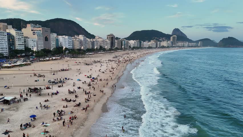 Aerial view of Copacabana Beach in Rio de Janeiro, Brazil