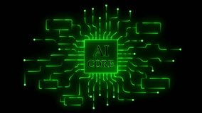 Futuristic glowing neon circuit board background with artificial ai core ip connect, digital technology network, abstract high-tech schematic design, BLACK BACKGROUND 4K VIDEO . - Powered by Shutterstock - Get 15% off with code: PIKWIZARD15