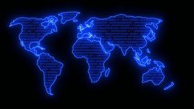 Digital technology world map binary code animation. A glowing blue digital world map composed of binary code illuminates, symbolizing global connectivity and data. world map abstract background. - Powered by Shutterstock - Get 15% off with code: PIKWIZARD15
