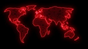 Digital technology world map binary code animation. A glowing red digital world map composed of binary code illuminates, symbolizing global connectivity and data. world map abstract background. - Powered by Shutterstock - Get 15% off with code: PIKWIZARD15