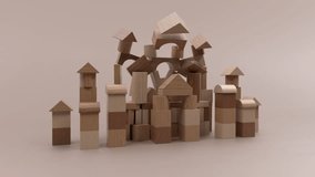 Metaphorical concept of failure and collapse as a wooden toy block structure, representing a city or castle, crumbles and falls apart, symbolizing risk, crisis, and destruction - Powered by Shutterstock - Get 15% off with code: PIKWIZARD15