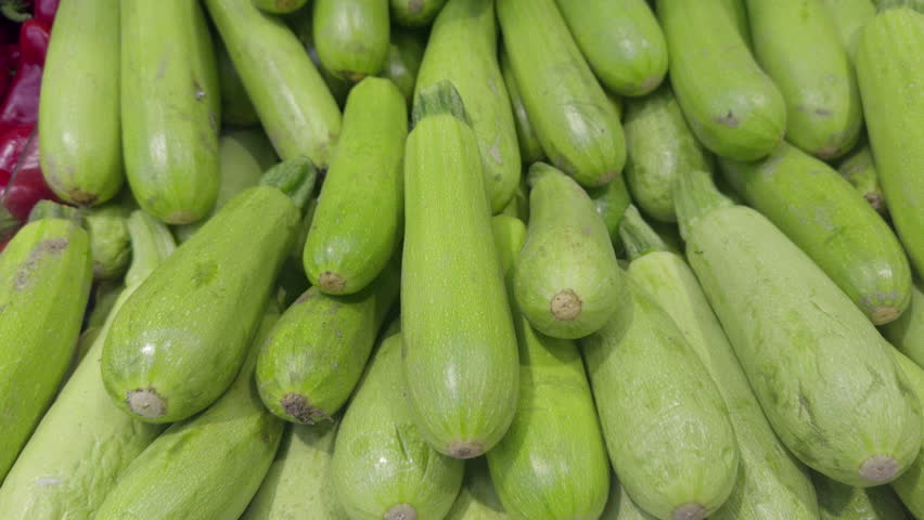 Pile Of New Harvest Zucchini at the Market Footage.  