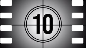 Classic monochrome 10 to 0 countdown timer animation in a vintage film leader style. Use for movie intros, retro openers, vfx backgrounds, and digital projects. - Powered by Shutterstock - Get 15% off with code: PIKWIZARD15