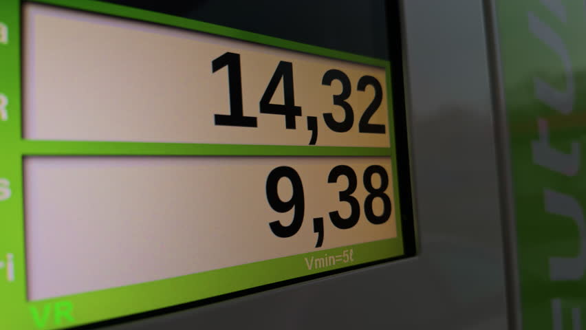 Fuel price display, Closeup shot of digital fuel price indicator featuring two rates and bold digits