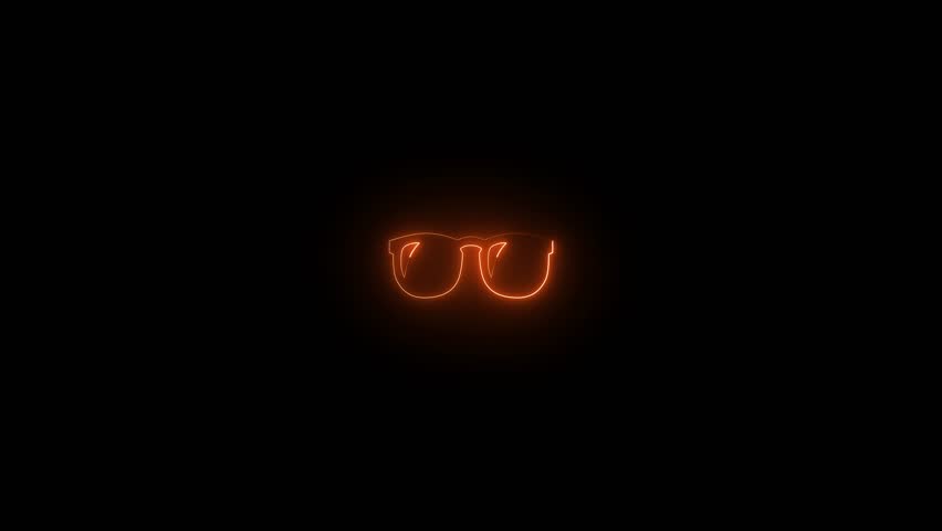 Glowing neon line sunglasses animation with dark screen. Summer sunglasses icon, neon styled, vj loop animated, alpha transparent background.4k