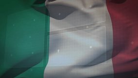 Projector casting HUD onto tricolor flag, folds shifting while pie wedge morphing and showing data. Fabric, projection, interface, translucent, gauge, circuit, panel - Powered by Shutterstock - Get 15% off with code: PIKWIZARD15