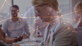 Mature woman bringing tablet tapping screen showing network overlay leading business data review. Device, executive, corporate, sleek, technology, office, collaboration - Powered by Shutterstock - Get 15% off with code: PIKWIZARD15