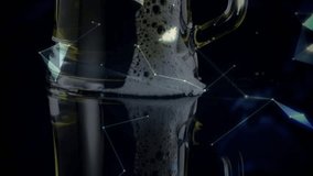 Data lines emerging sparking mug holding foam column bubbles merging globe forming showing data. Glass, holographic, translucent, shards, neon, futuristic, reflections - Powered by Shutterstock - Get 15% off with code: PIKWIZARD15