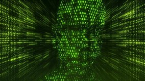 Algorithm Man Loop – Futuristic AI Head Made of Green Numeric Data Streams in Digital Tunnel Background	 - Powered by Shutterstock - Get 15% off with code: PIKWIZARD15