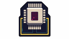 Digital Processing Unit. Microchip Animation, Alpha Channel. Cartoon - Powered by Shutterstock - Get 15% off with code: PIKWIZARD15