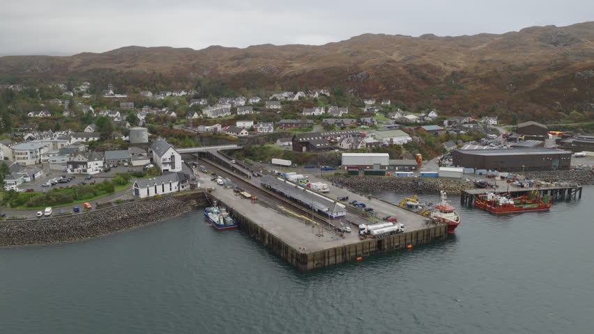 Aerial view of Kyle of Lochalsh, village in the Scottish Highlands