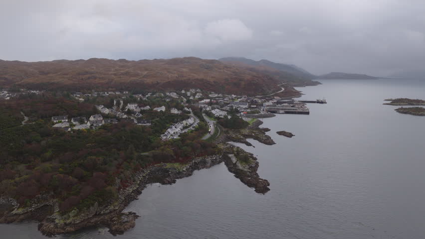 Aerial view of Kyle of Lochalsh, village in the Scottish Highlands