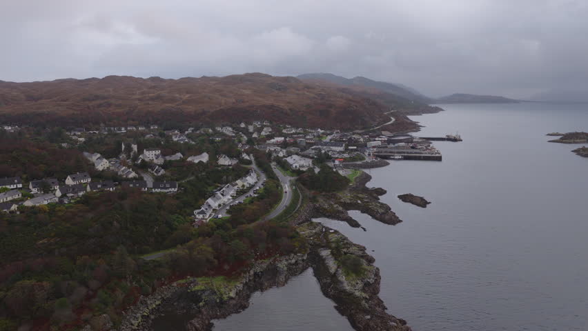 Aerial view of Kyle of Lochalsh, village in the Scottish Highlands