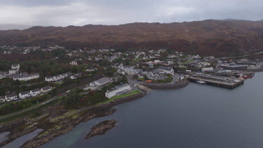 Aerial view of Kyle of Lochalsh, village in the Scottish Highlands